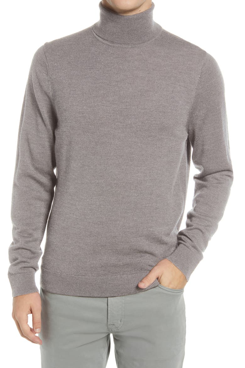 Washable Merino Wool Turtleneck, Main, color, GREY ALLOY HEATHER