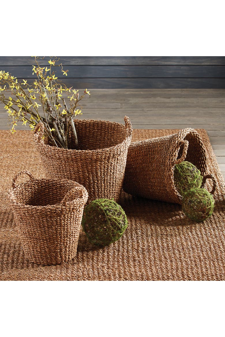 Seagrass Tapered Baskets With Handles And Cuffs Set of 3, Alternate, color, Beige