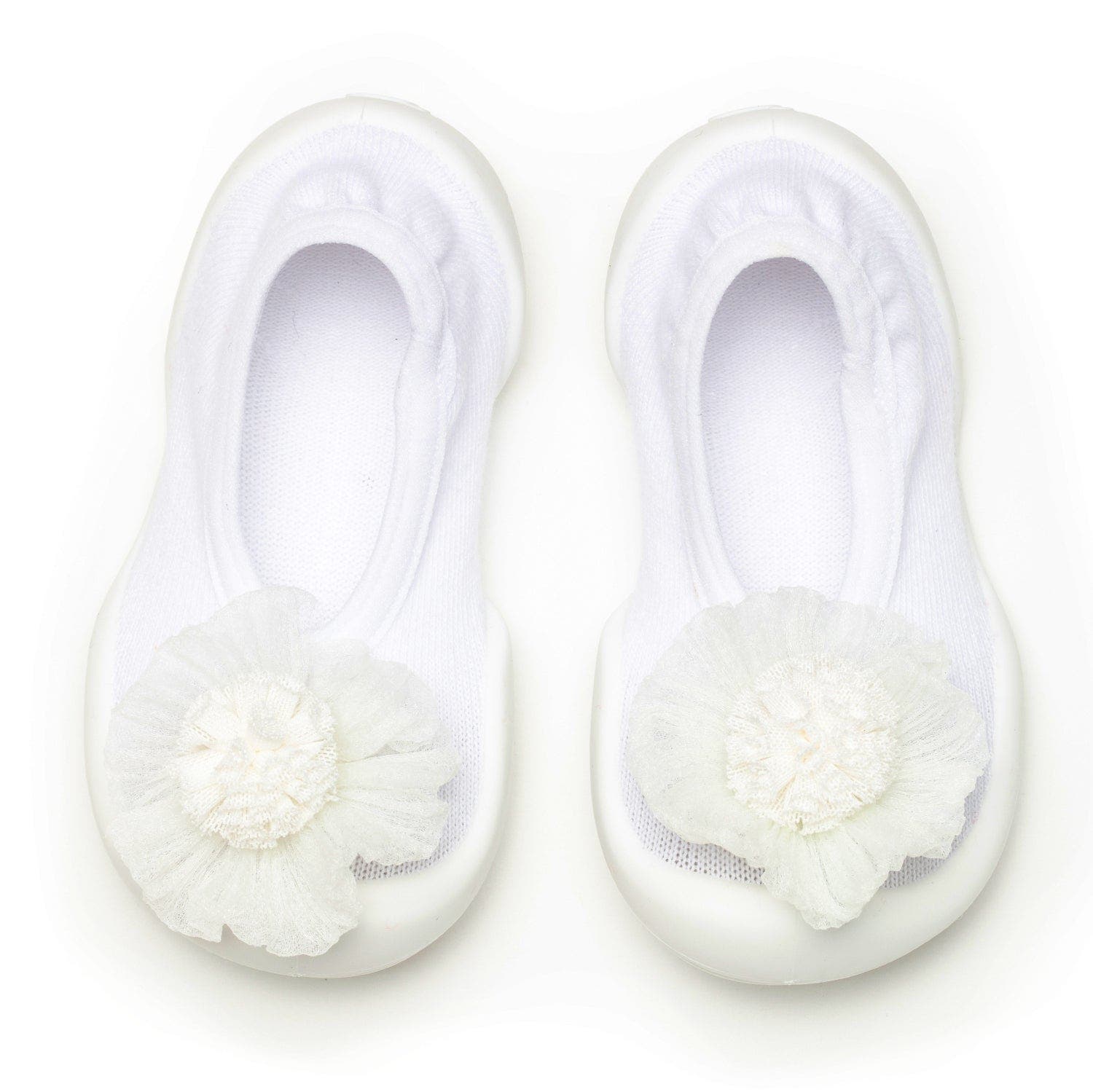 Komuello Toddler Sock Shoes Flat - Pompom Flower White, Main, color, White