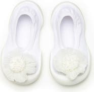 Komuello Toddler Sock Shoes Flat - Pompom Flower White