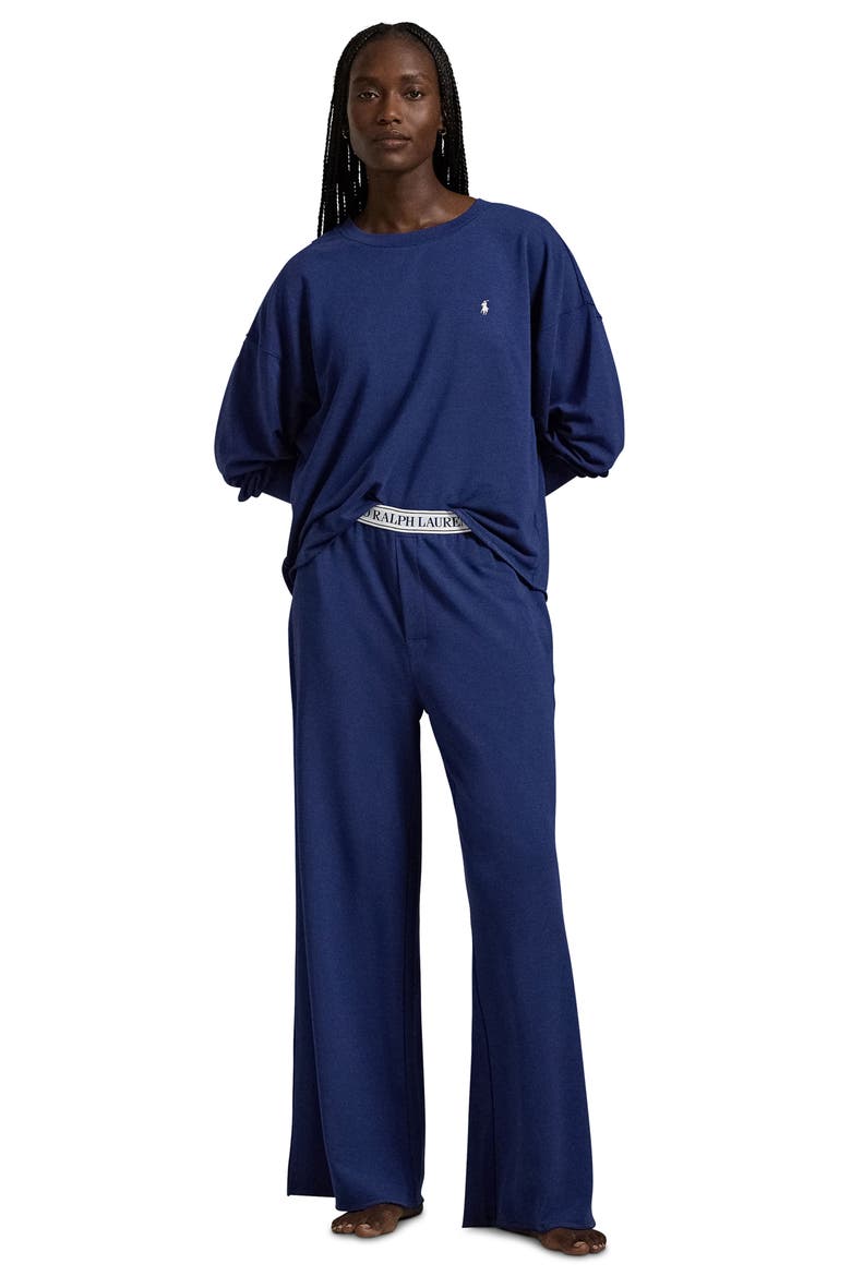 Sweatshirt & Wide Leg Pajamas, Alternate, color, NAVY