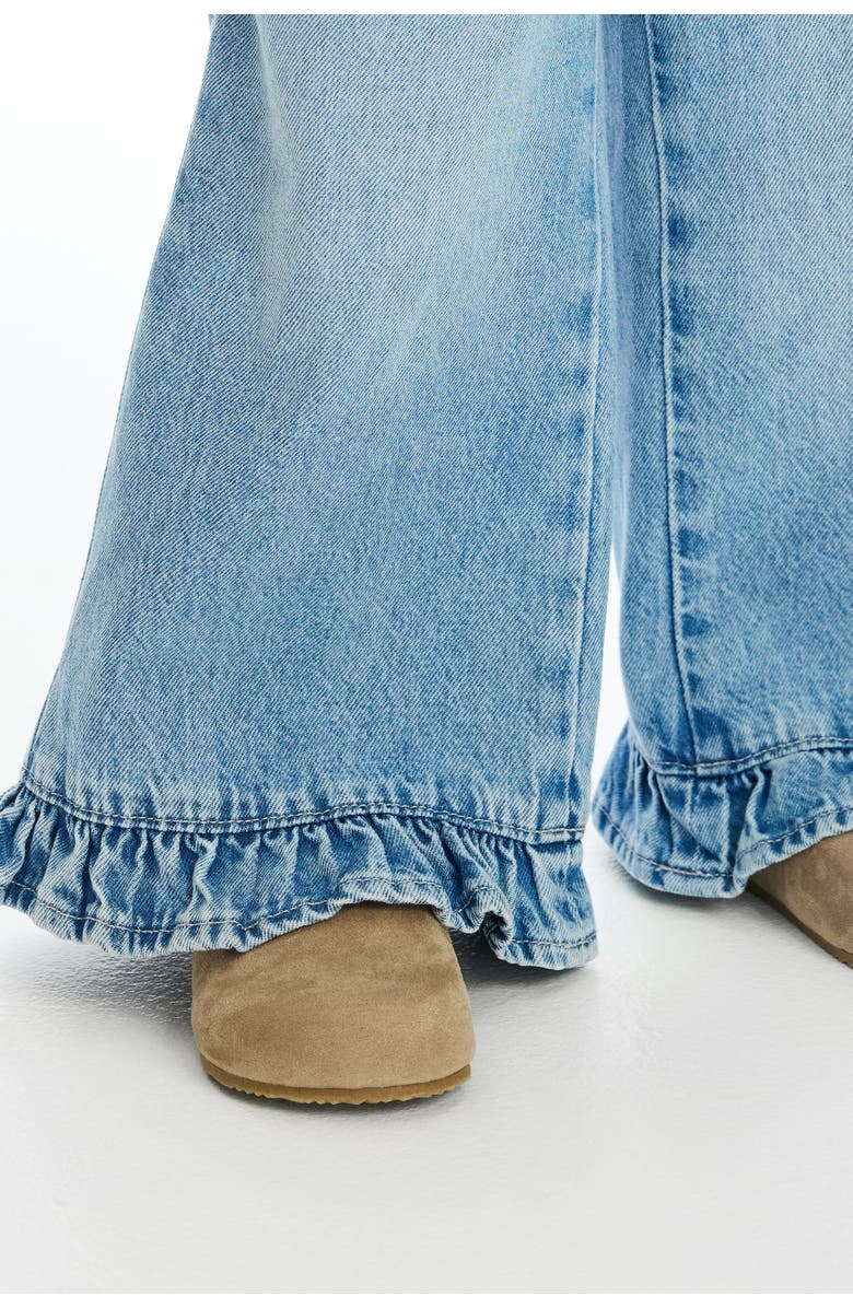 H&M Frill-trimmed Cotton Trousers, Alternate, color, Light Denim Blue