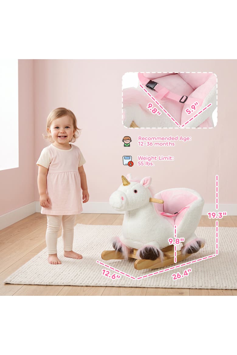 Unicorn Baby Rocking Horse with Sound & Seat Belt, 12-36 Months, White, Alternate, color, White