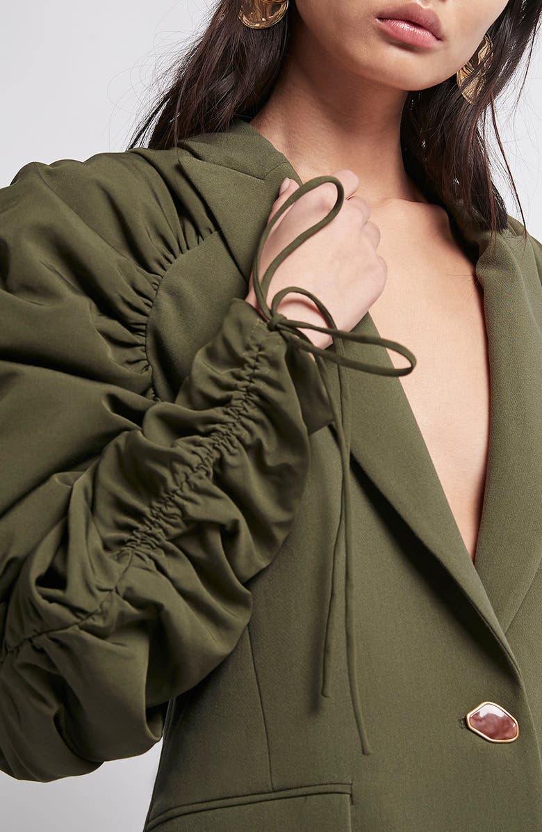 Aje Interlace Ruched Sleeve Blazer, Alternate, color, 