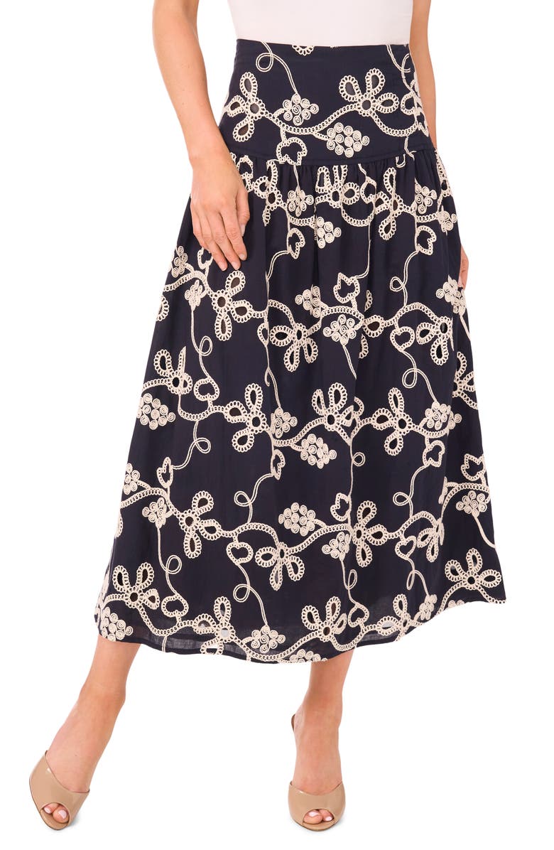 CeCe Embroidered Flouncy Cotton Skirt, Main, color, 