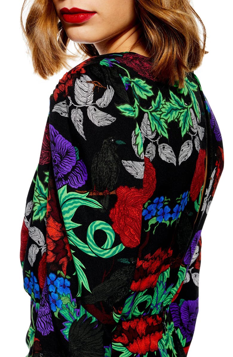 Topshop Raven Floral Midi Dress, Alternate, color,