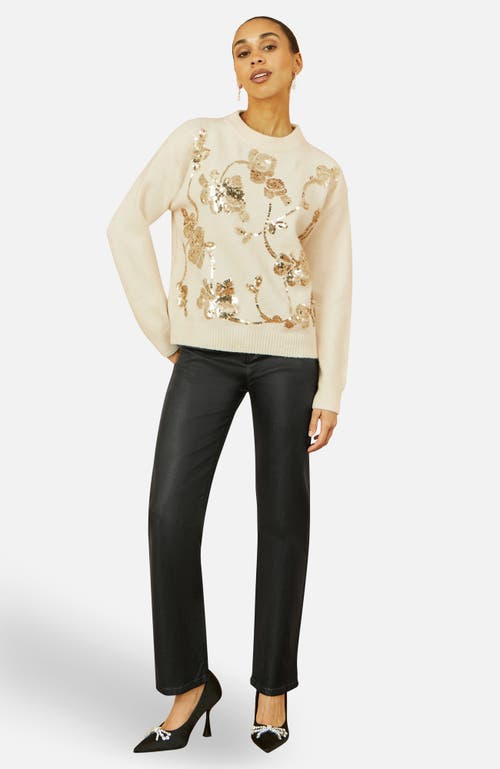 Yumi Relaxed Fit Floral Sequin Sweater In Brown