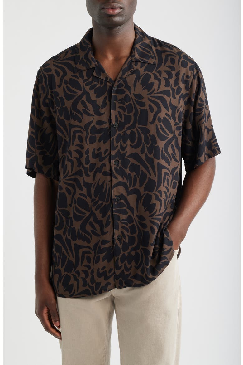 Didcot Abstract Floral Camp Shirt, Main, color, BLACK / BROWN