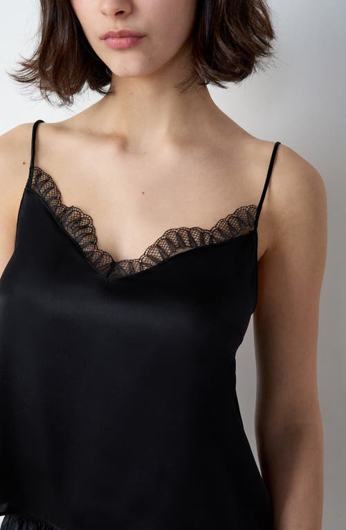 Etam Caraco Lace Trim Silk Camisole In Black