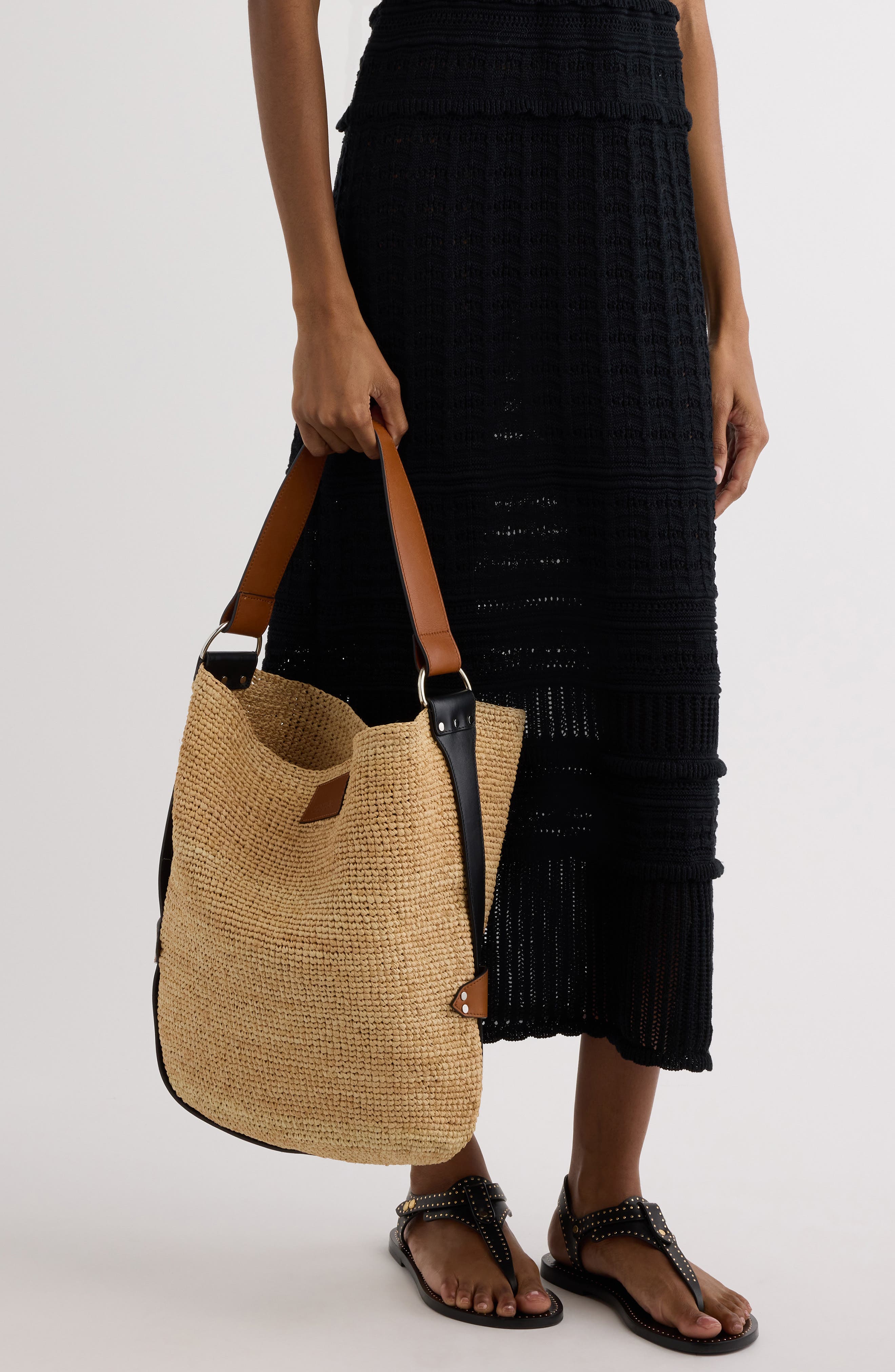 Isabel Marant Bayia Raffia Bucket Bag, Alternate, color, Natural/ Cognac