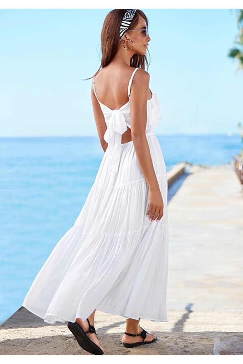 Women's Ruffle Tie Back Maxi Dress, Alternate, color, White