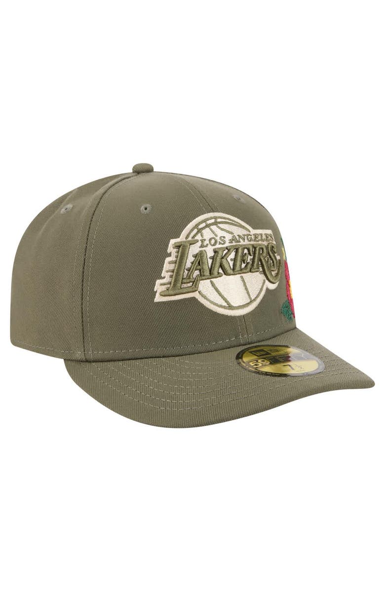 New Era Men's New Era Olive Los Angeles Lakers Tonal Florals 59FIFTY Fitted Hat, Alternate, color, Olive