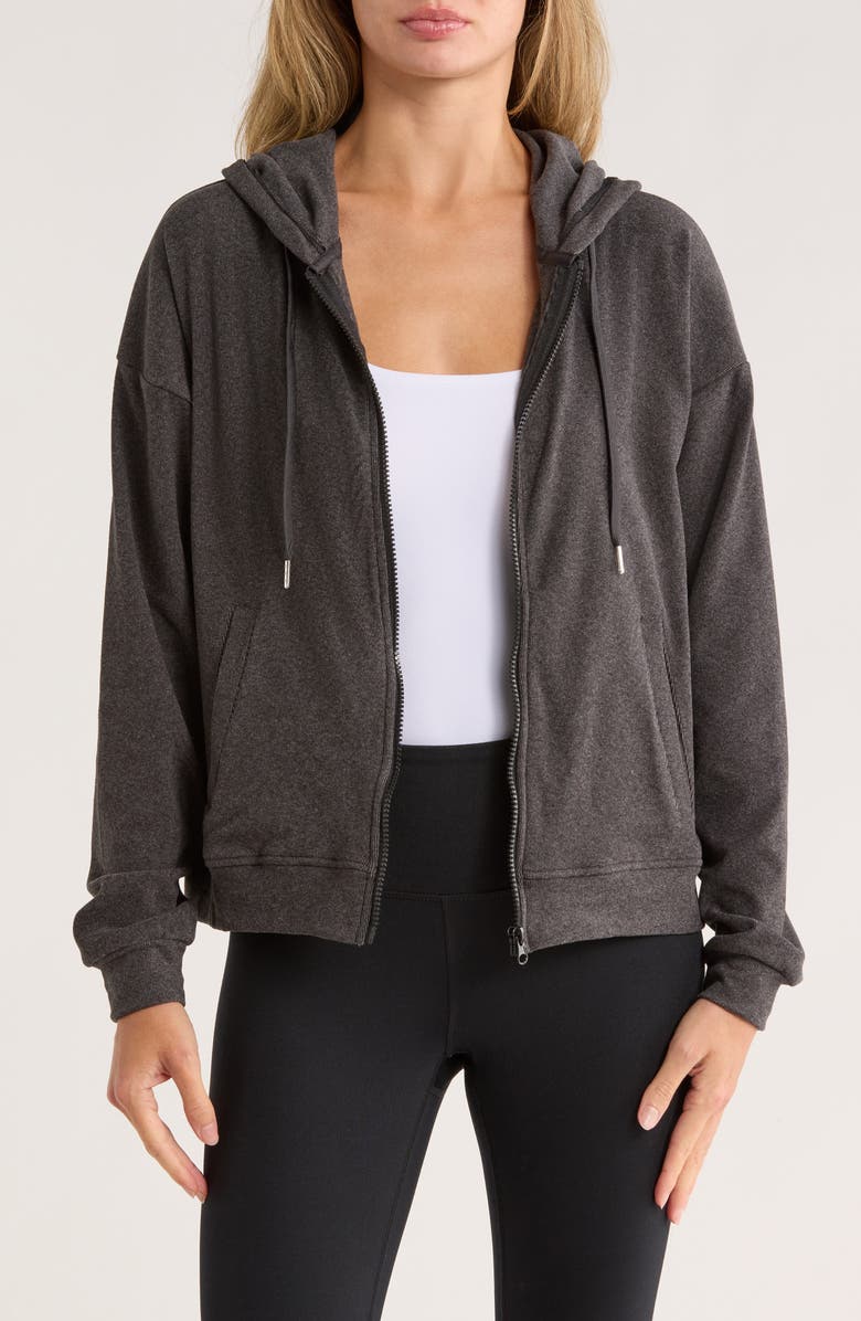 Jessica Simpson Full Zip Double Soft Hooded Sweatshirt, Main, color, Meteorite Heather