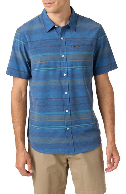TRVLR UPF Traverse Stripe Short Sleeve Performance Button-Up Shirt
