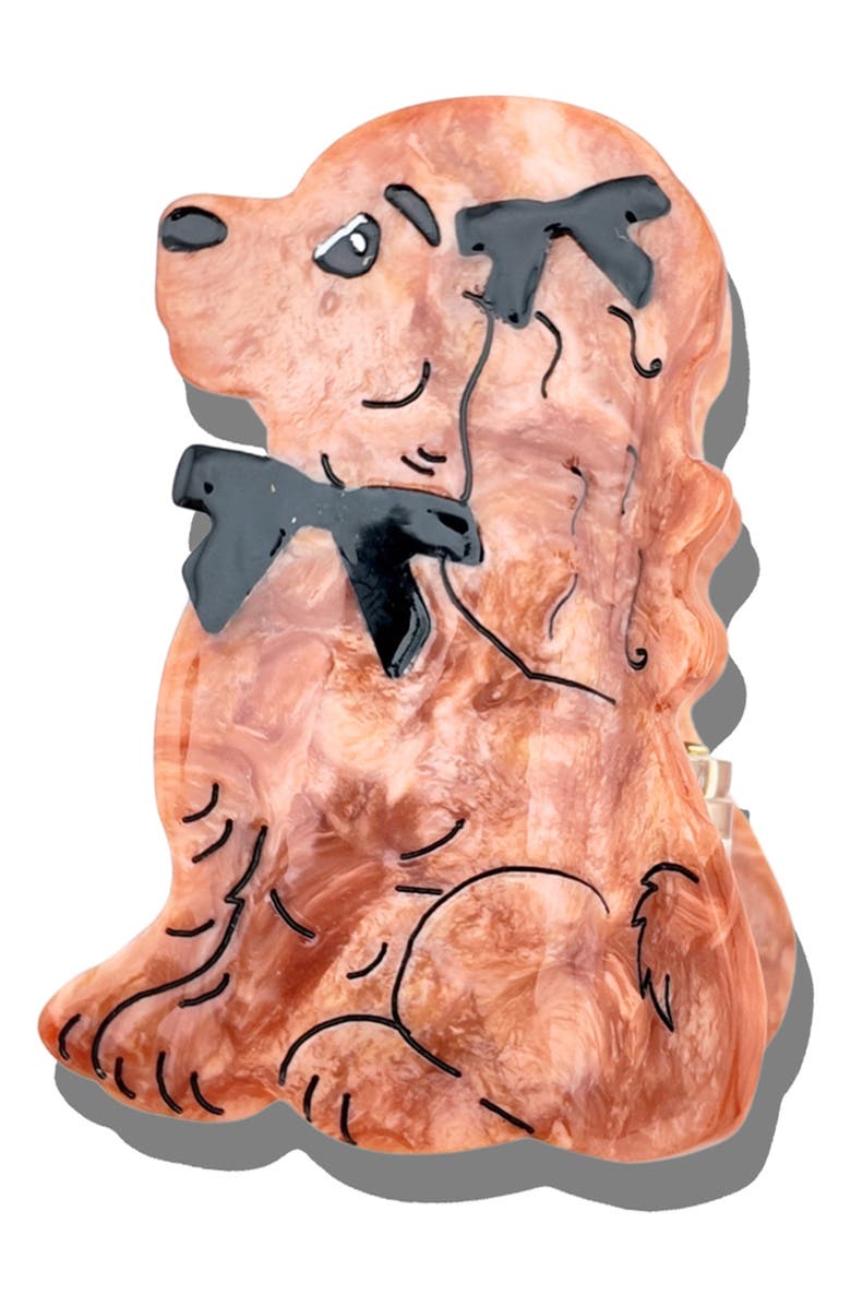 Solar Eclipse Hand Painted Puppy Claw Clip, Main, color, Brown