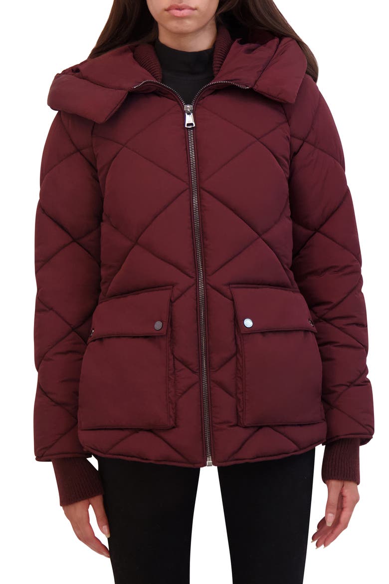 Diamond Quilted Hooded Jacket, Main, color, WINE