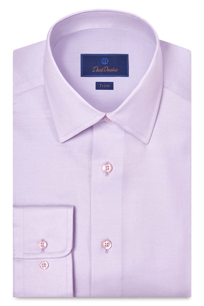 Trim Fit Solid Stretch Cotton Twill Dress Shirt, Main, color, LILAC