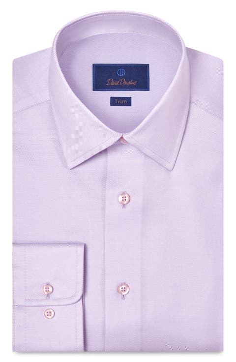 Trim Fit Solid Stretch Cotton Twill Dress Shirt