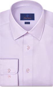 David Donahue Trim Fit Solid Stretch Cotton Twill Dress Shirt