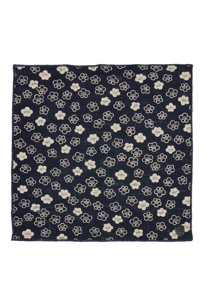 Floral Linen Pocket Square, Alternate, color, NAVY