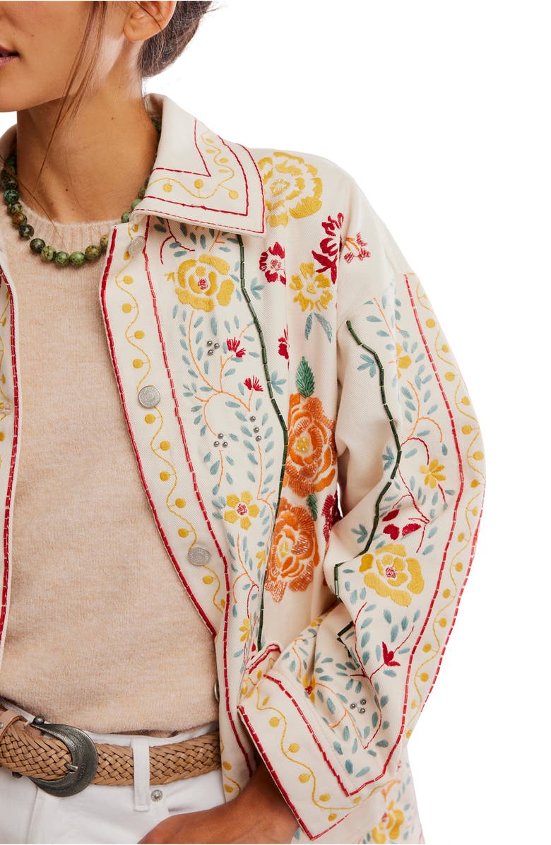 Free People Avery Beaded Embroidered Cotton Jacket, Alternate, color, Pearled Ivory