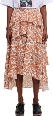 maje Justy Paisley Tiered Ruffle Cotton Skirt