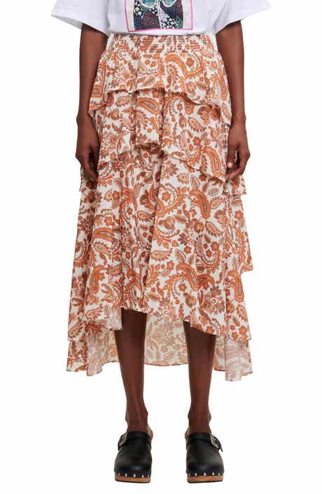 maje Justy Paisley Tiered Ruffle Cotton Skirt