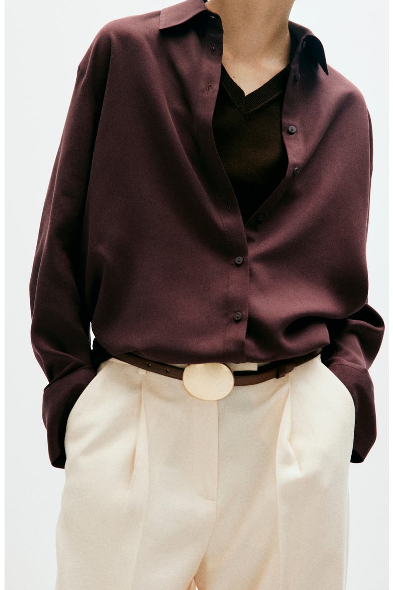 Lyocell Button-Up Shirt, Alternate, color, BROWN