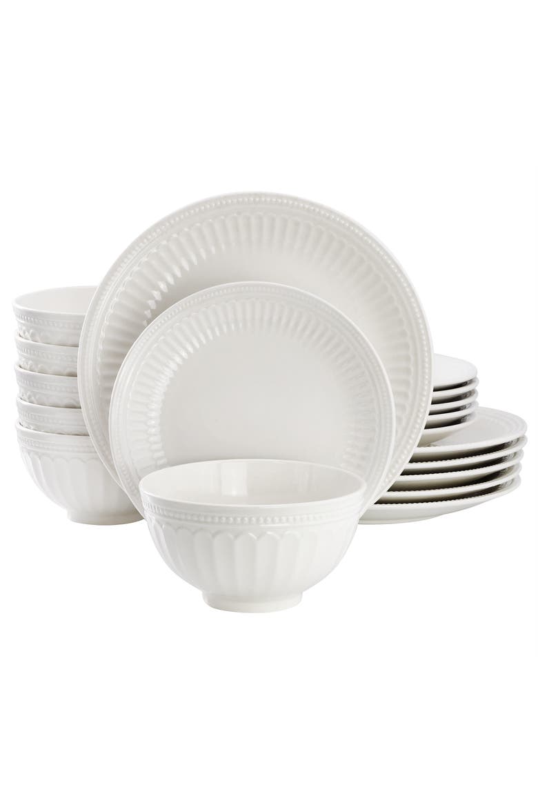 18 Piece Stoneware Dinnerware Set, Main, color, White