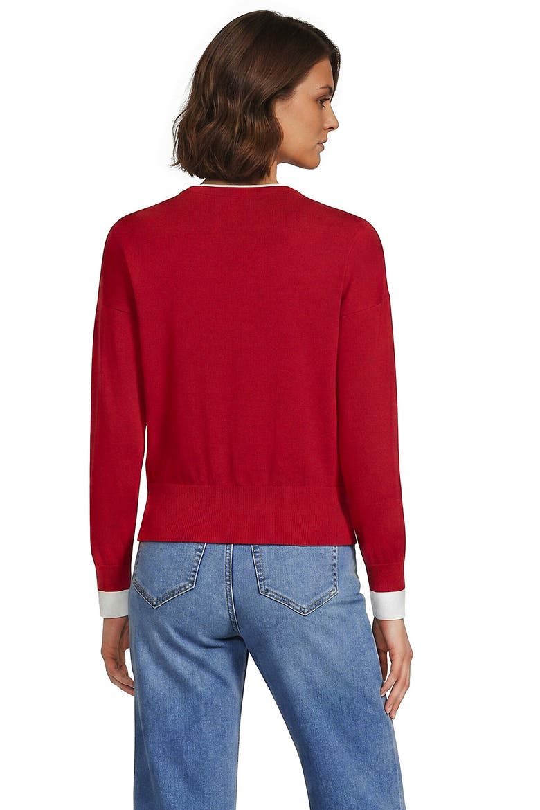 Double Trim Cotton Crew Neck Sweater, Alternate, color, Compass Red/White