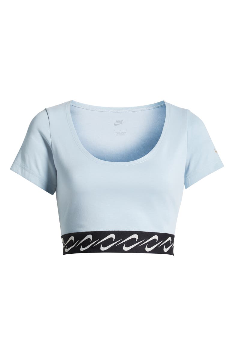 Nike Essentials Swoosh Taping Crop T-Shirt, Alternate, color, Light Armory Blue/ Sail