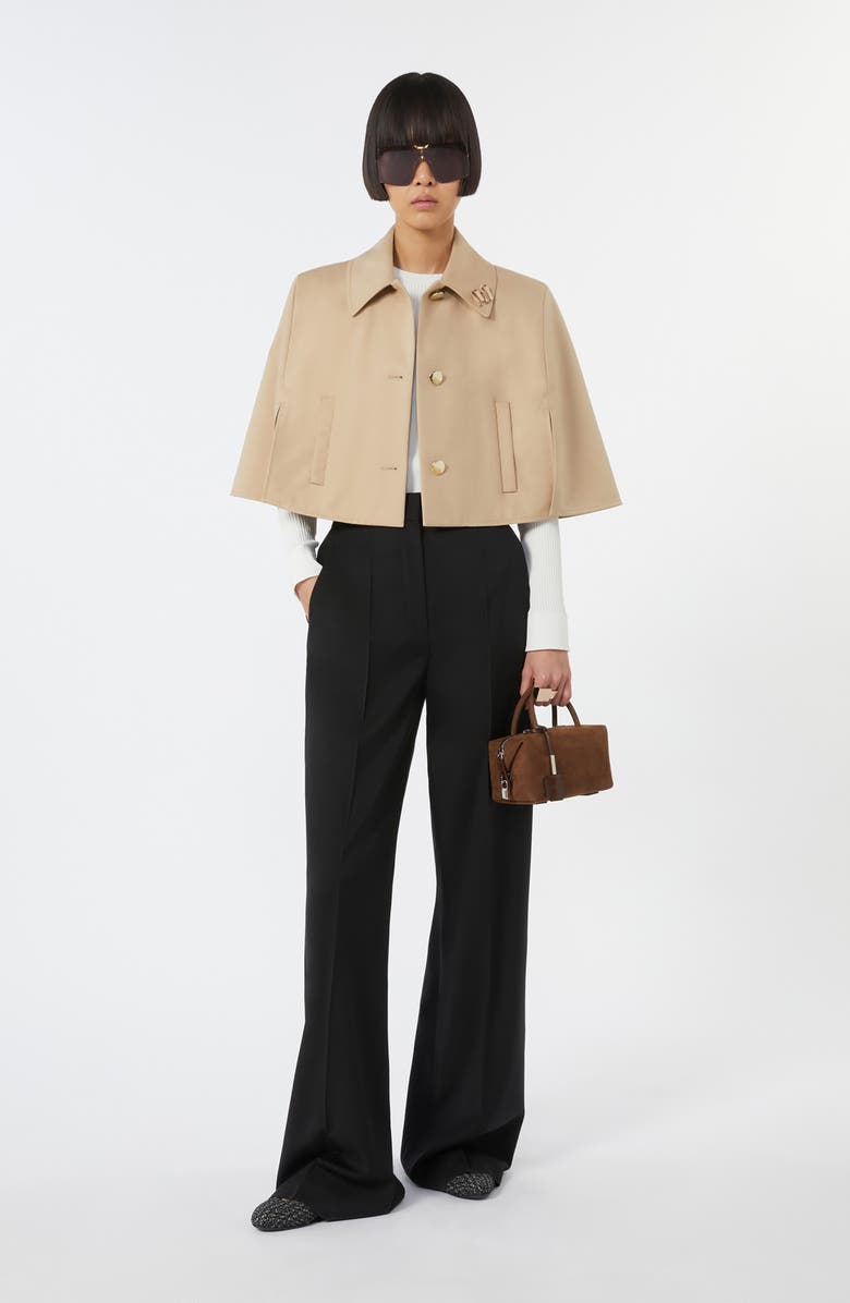 Max Mara Padre Water Repellent Cotton Gabardine Crop Cape, Alternate, color, Sabbia