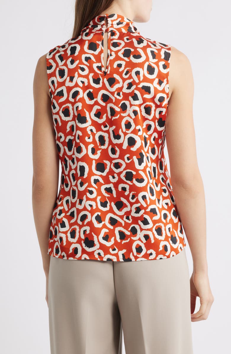 Tahari ASL Bow Neck Sleeveless Satin Top, Alternate, color, Persimmon Leopard