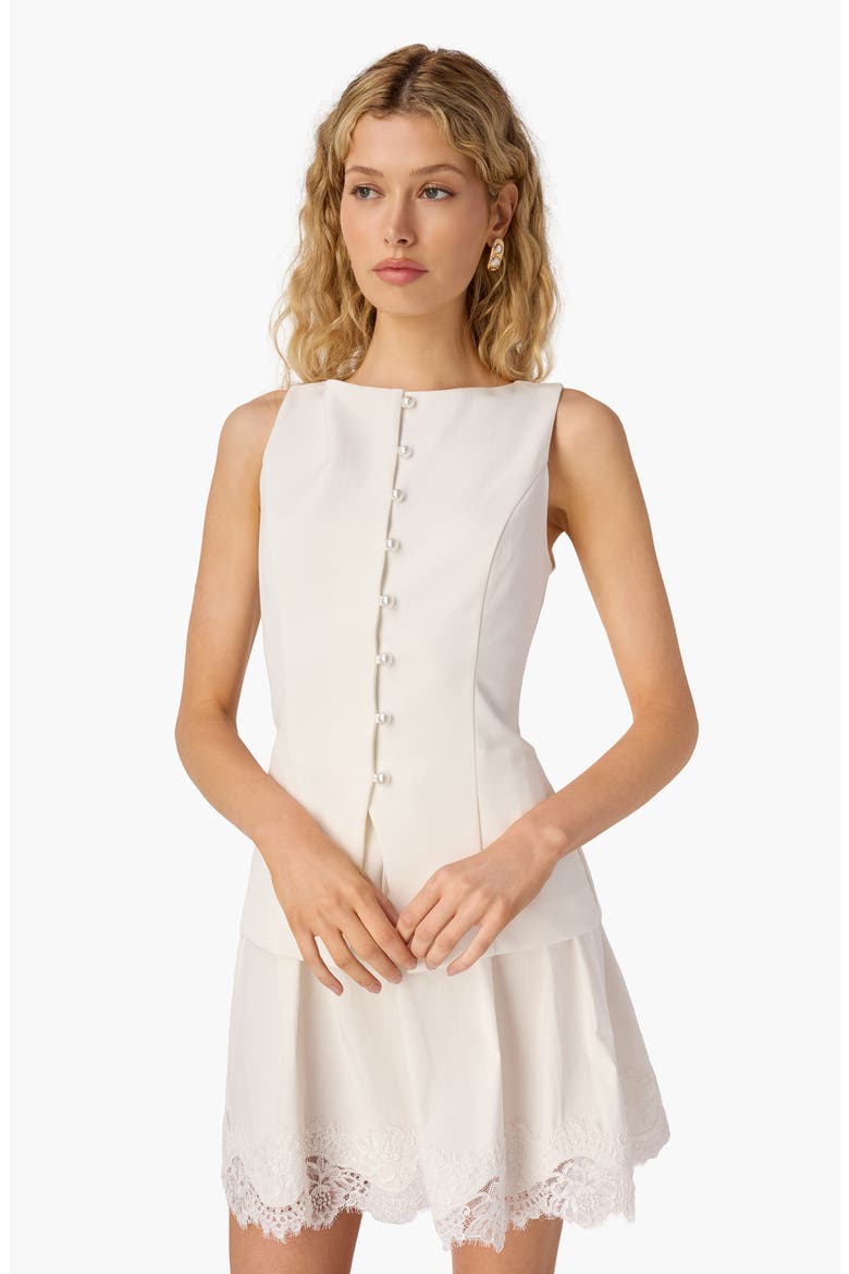 Oakley Lace Trim Mixed Media Minidress, Alternate, color, WHITE