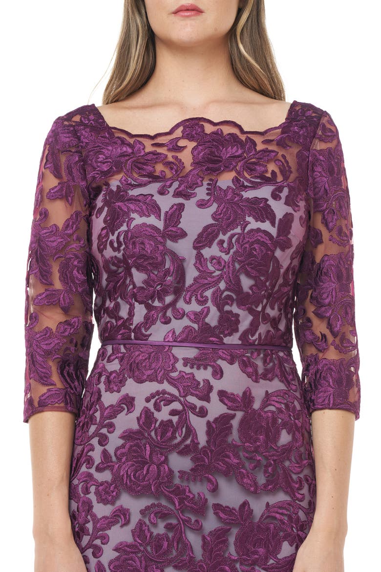 Scallop Neck Embroidered Lace Gown, Alternate, color, PURPLE WINE