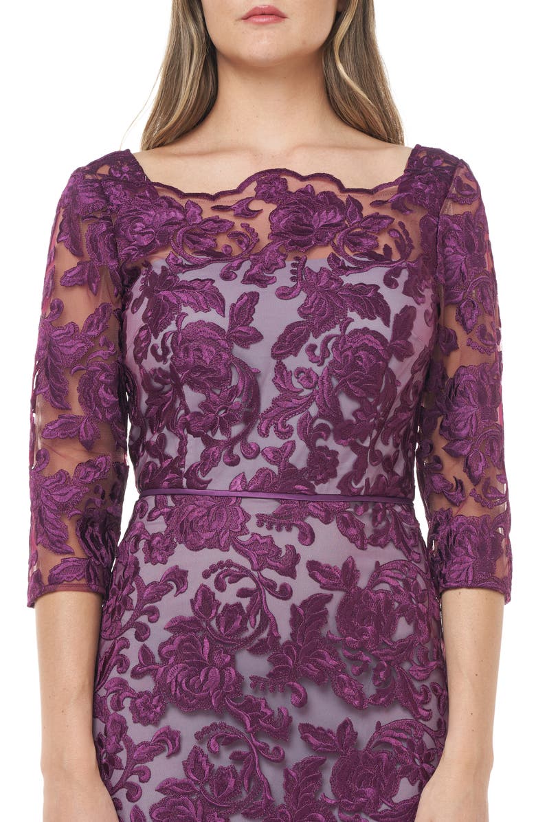 JS Collections Scallop Neck Embroidered Lace Gown, Alternate, color,