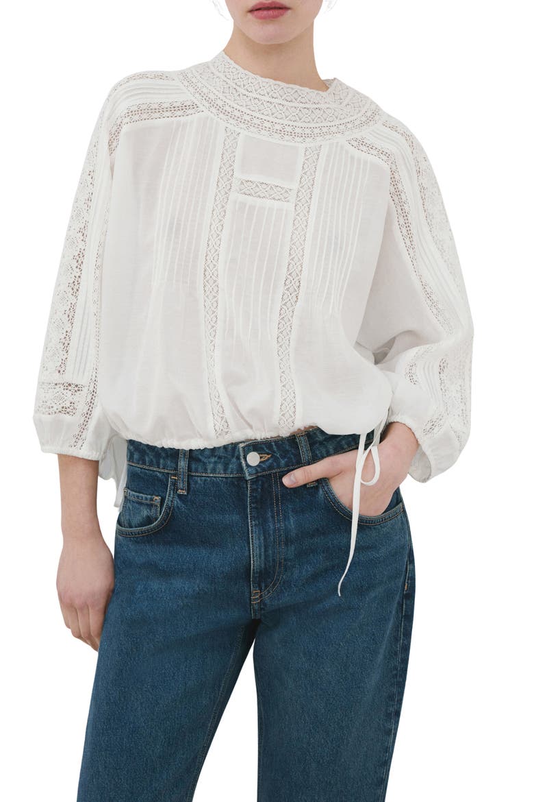 Lace Inset Woven Shirt, Main, color, OFF WHITE
