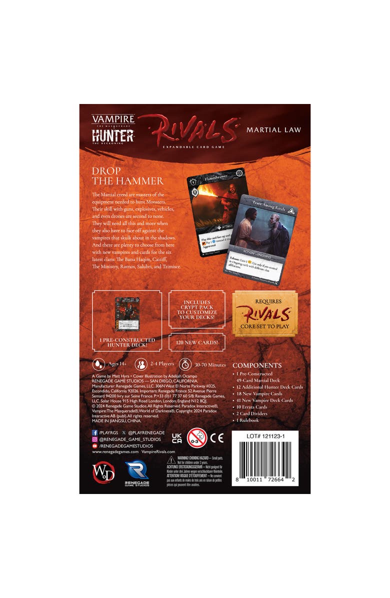 Renegade Game Studios Vampire Rivals Martial Law, Expansion, Alternate, color, Multicolored