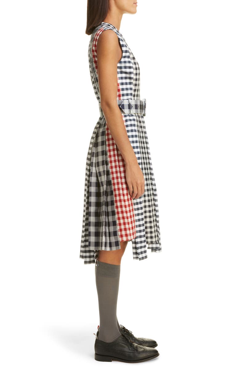 Thom Browne Mixed Gingham Midi Dress, Alternate, color, 