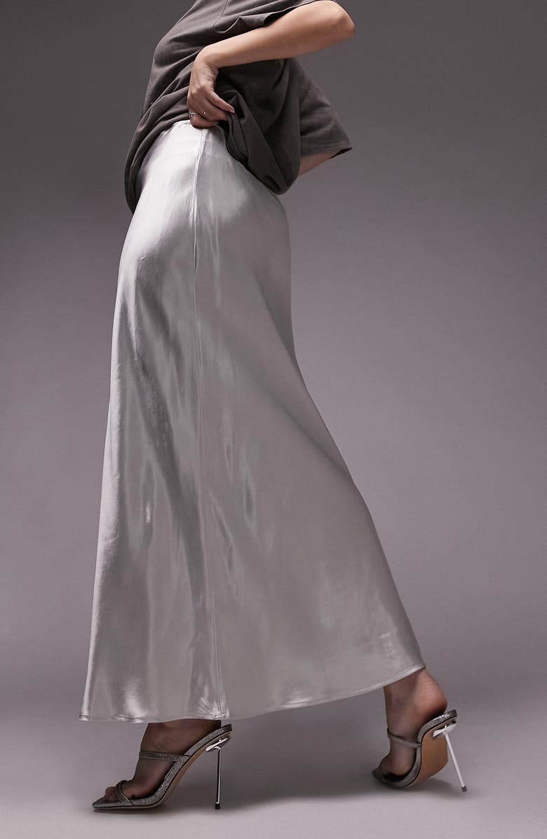 Topshop Bias Cut Satin Maxi Skirt, Alternate, color,