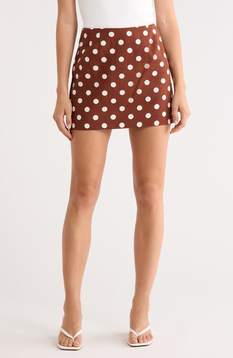 Polka Dot Linen Blend Miniskirt