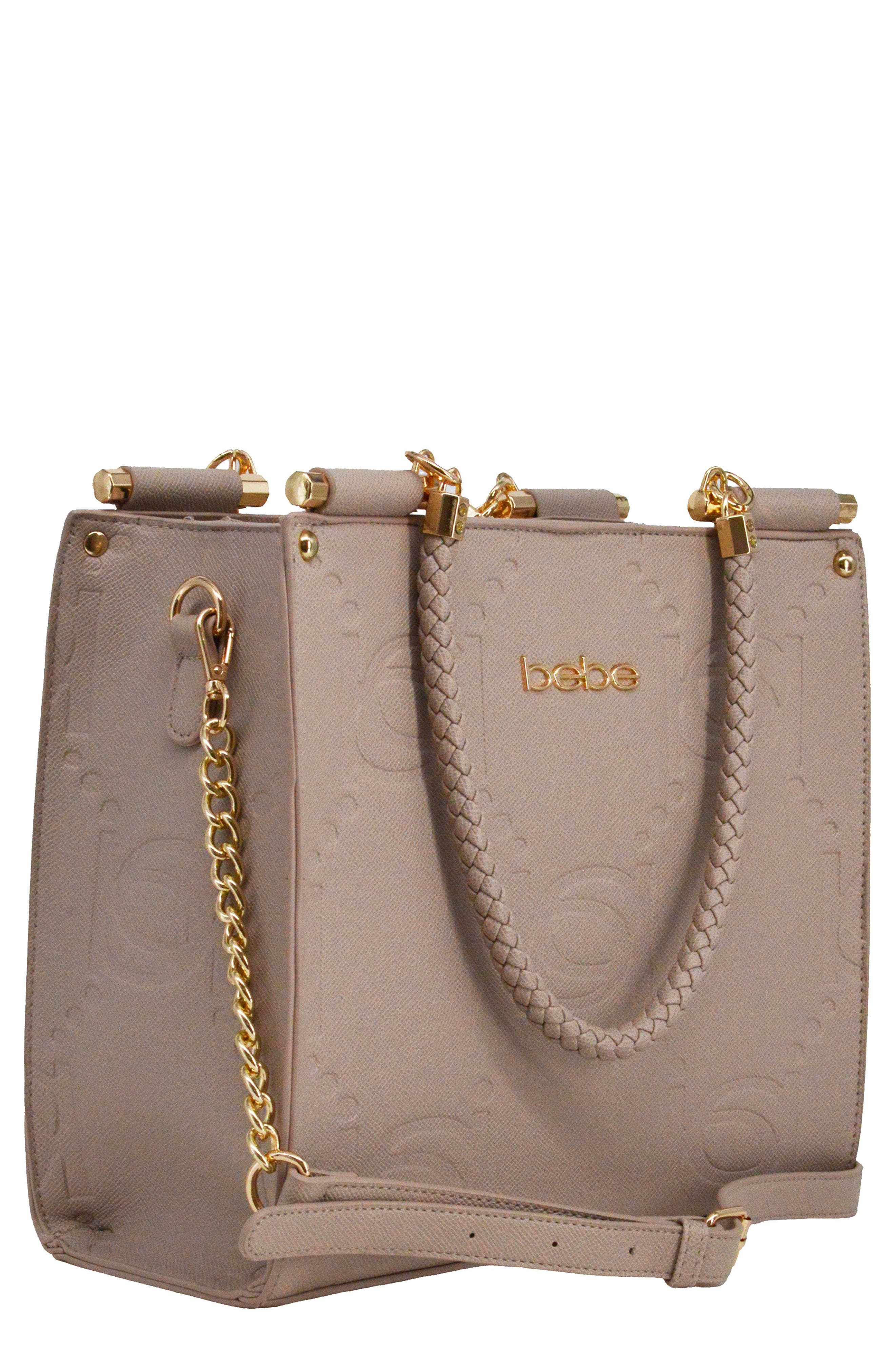 bebe Zenia Braided Handle Tote Bag, Alternate, color, Light Taupe