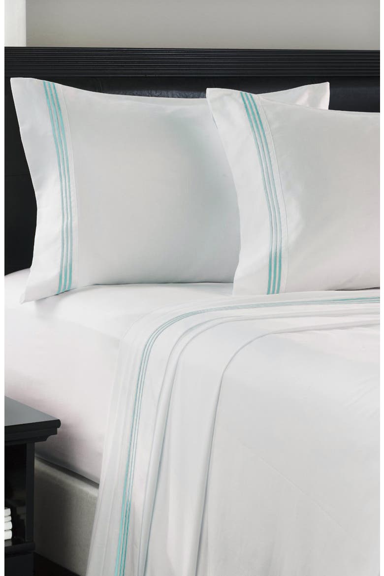 Embroidered Line 4-Piece Sheet Set, Main, color, TURQUOISE