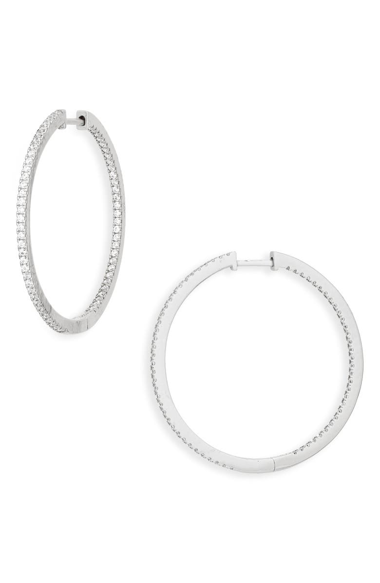 Nordstrom Pavé Sterling Silver Hoop Earrings, Main, color, Platinum Plated