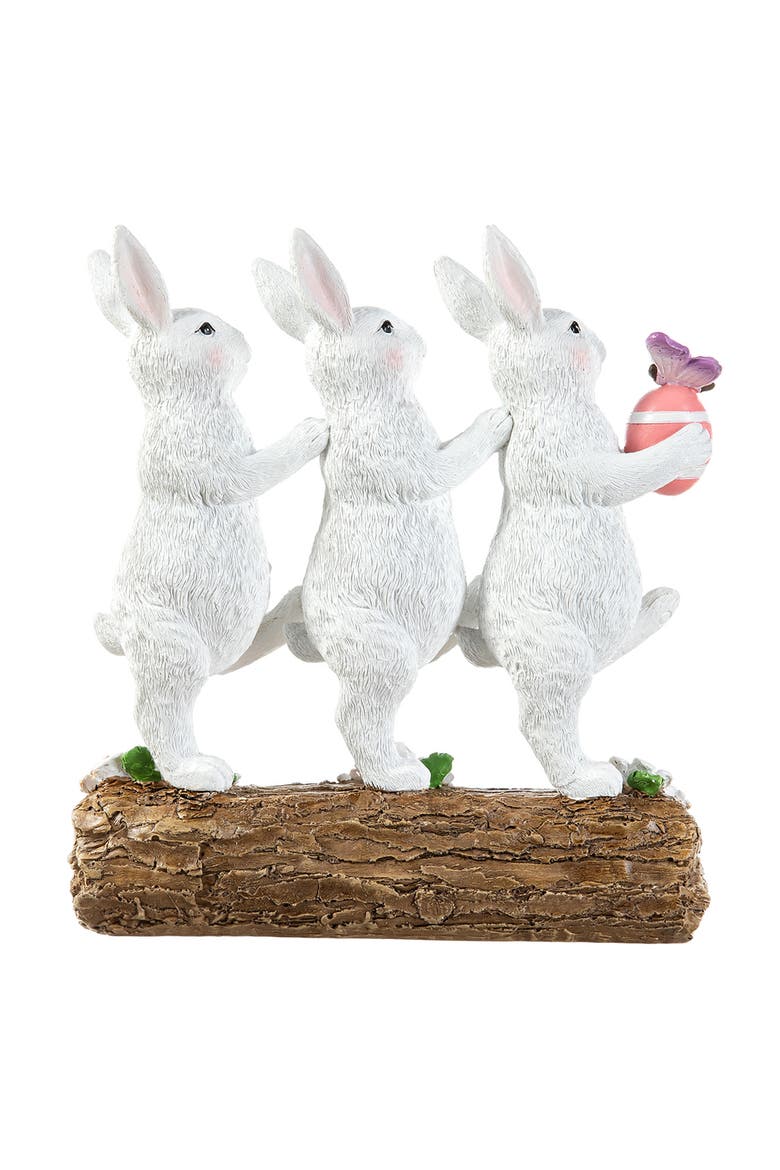 9.25"H Easter Resin Triple Bunny Table Decor, Alternate, color, White