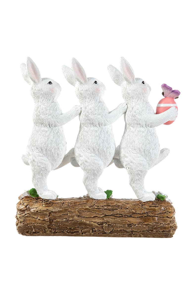 Glitzhome 9.25"H Easter Resin Triple Bunny Table Decor, Alternate, color, White