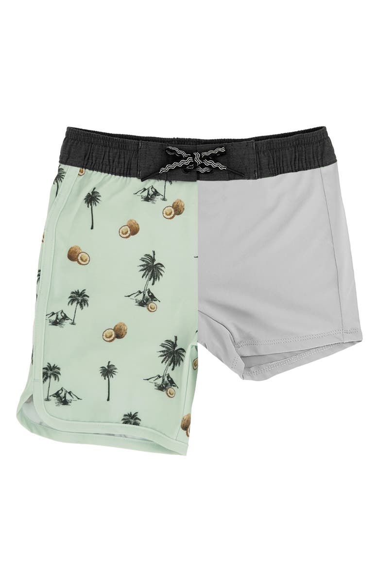 Feather 4 Arrow Kids' Scallop Coconut Print Board Shorts, Alternate, color, Surf Spray