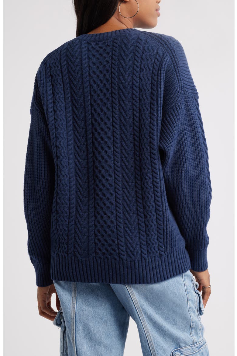 Oversize Cotton Blend Cable Sweater, Alternate, color, NAVY IRIS