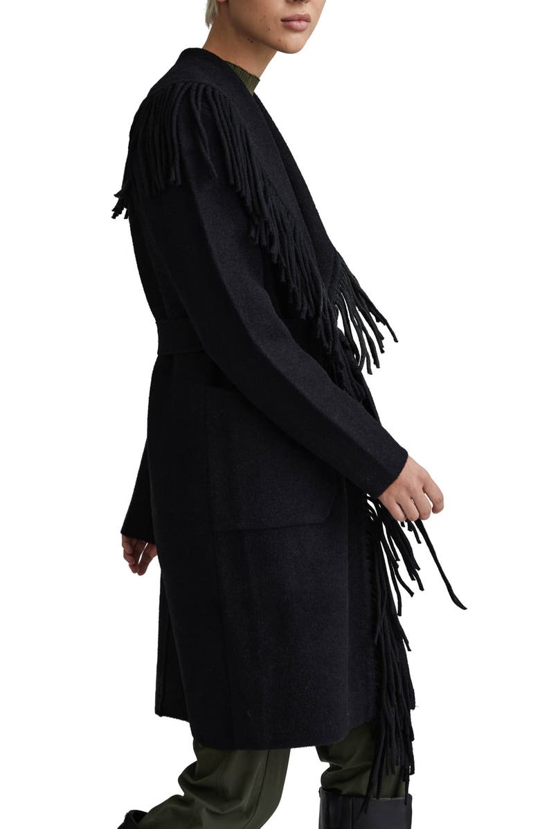 NVLT Fringed Eyelash Knit Sweater Coat, Alternate, color, Black