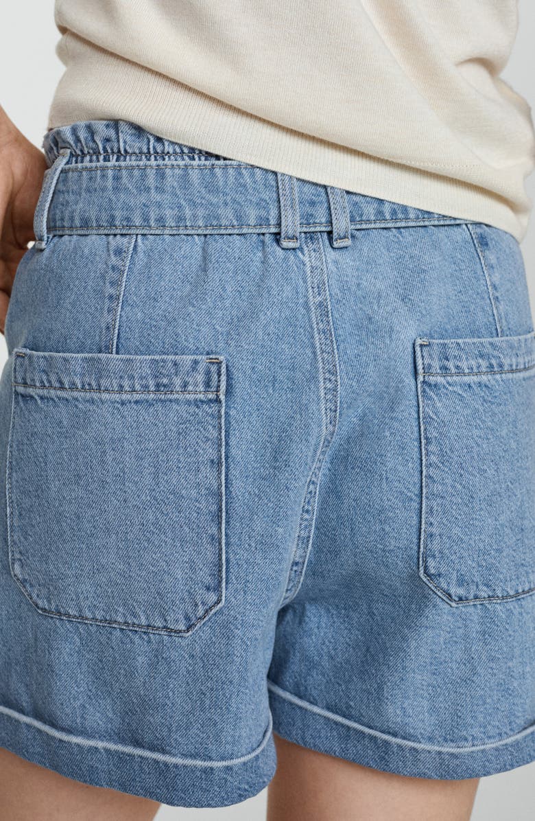 MANGO Paperbag Waist Belted Denim Shorts, Alternate, color, 